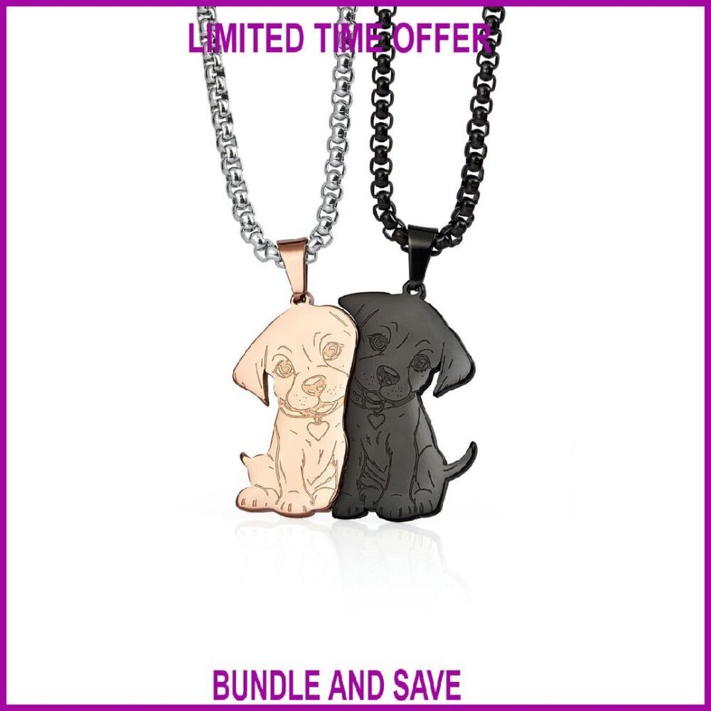 Stainless Steel Dog Puzzle Necklace 1.2" Pendant 22" Chain
